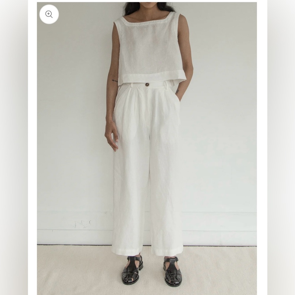 Gillian Stevens Women’s White High-Waist Wide-Leg Linen Pants